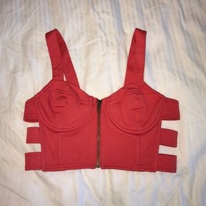LUSH CROP TOP coral w/ ribbed sides