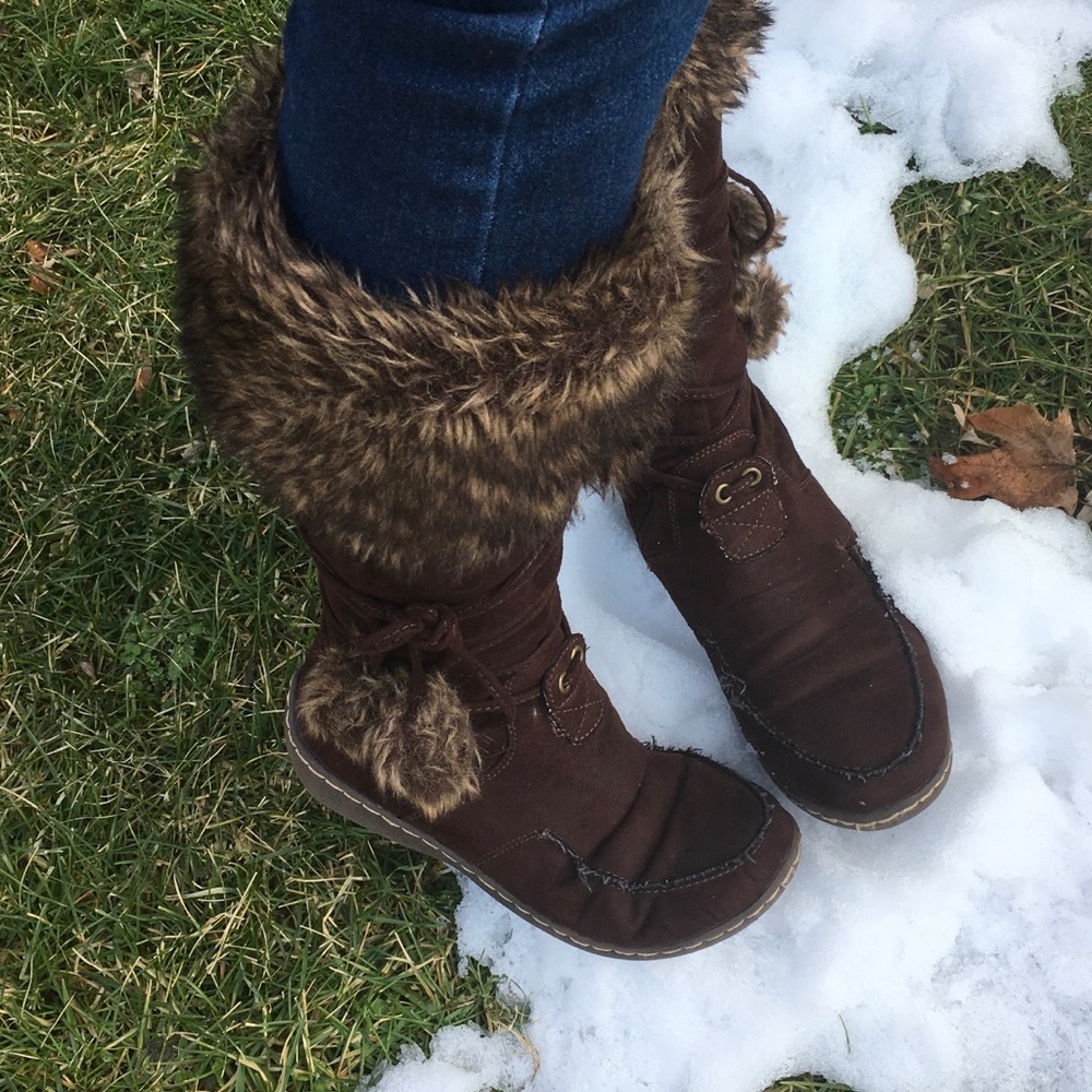 Brown fur topped boots