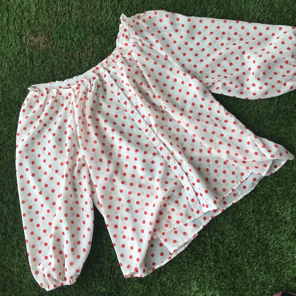 Button down red polka dot crop top