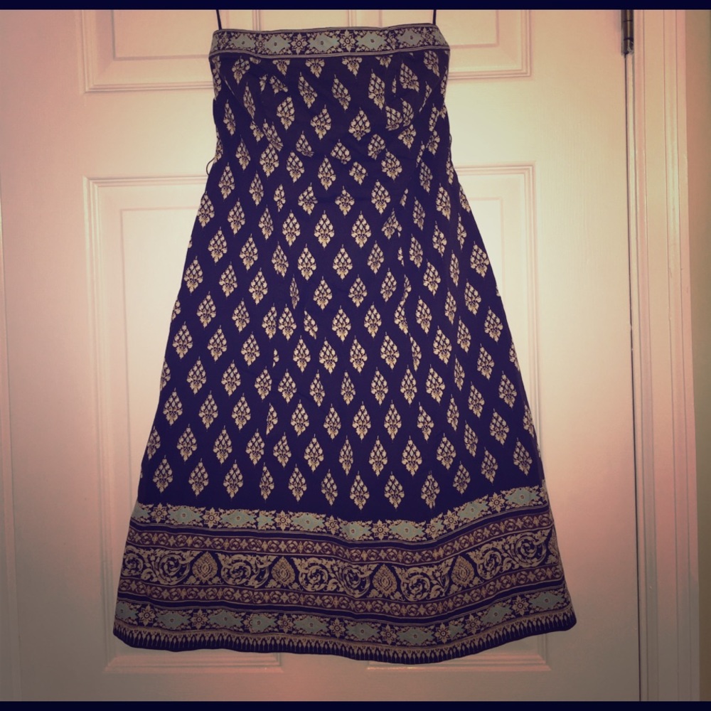 Brown and Teal Strapless Dress