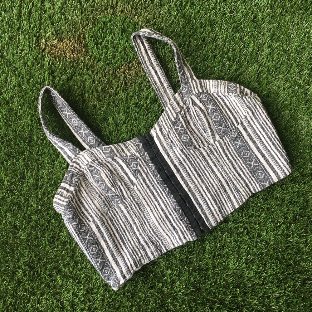 Stripe and tribal print fitted crop top