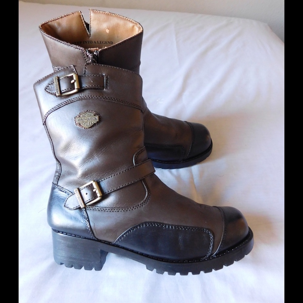 Leather! Harley Davidson Brown Moto Boots