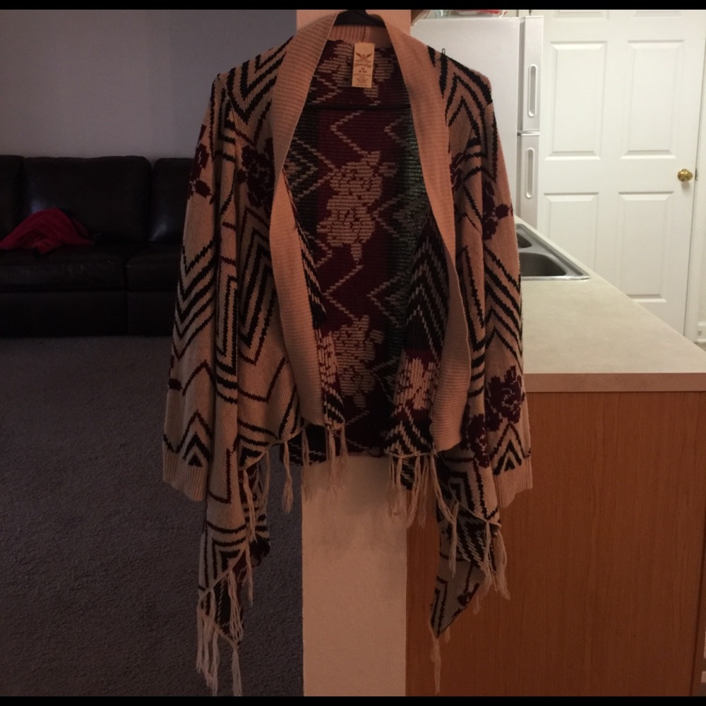 Tan, Black, & Burgundy Cardigan