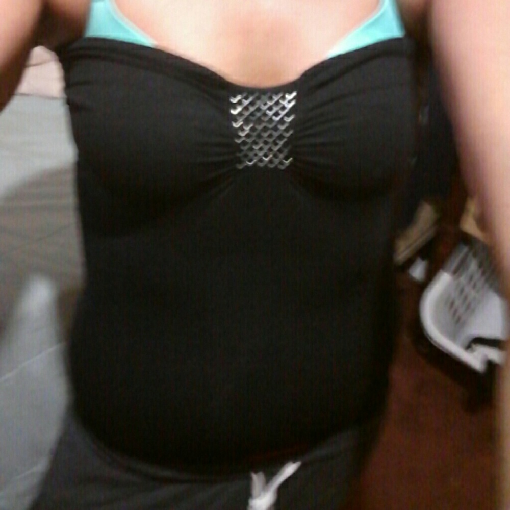 Strapless, black tight top