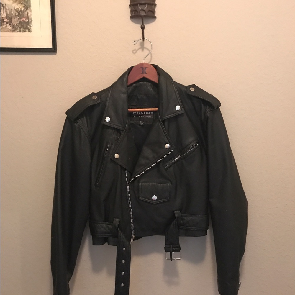 Black leather motorcycle jacket