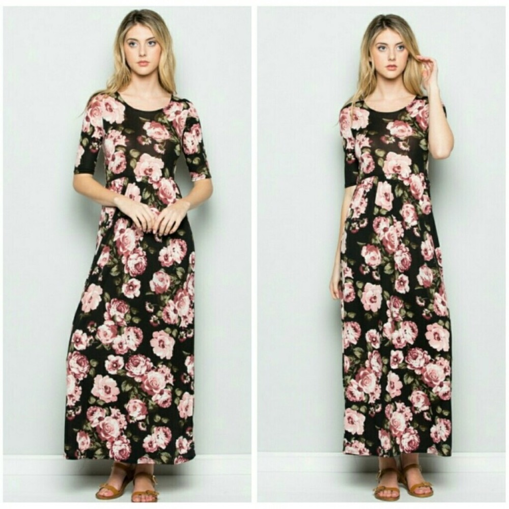 Sweet black floral print dress. New arrival