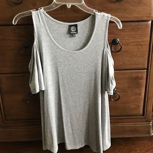 Heather grey cold shoulder top.