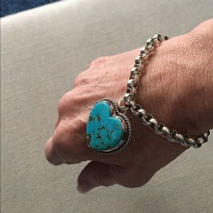Turquoise and Sterling Silver Heart Bracelet