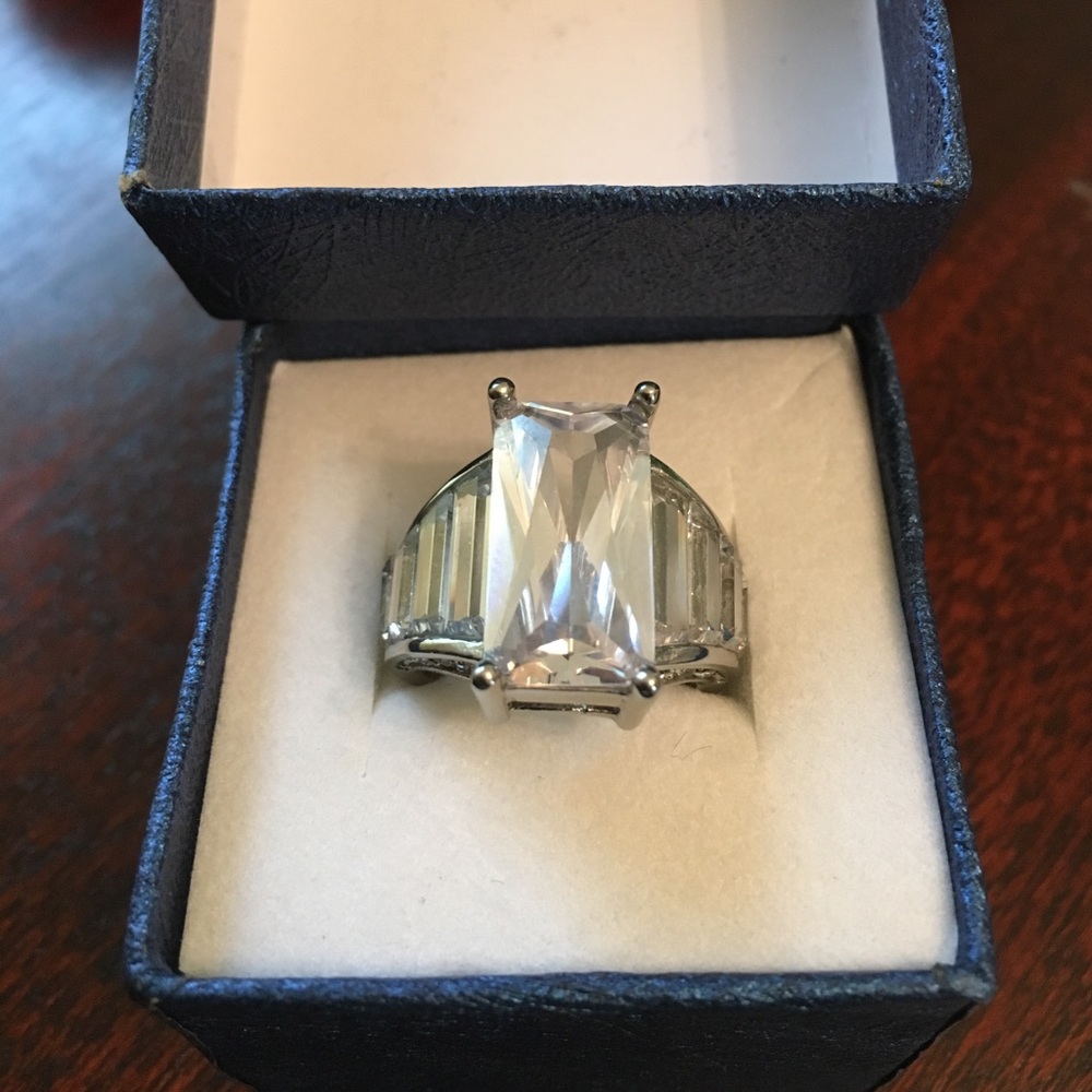 Sterling Silver Rectangle Cz Ring - image 1