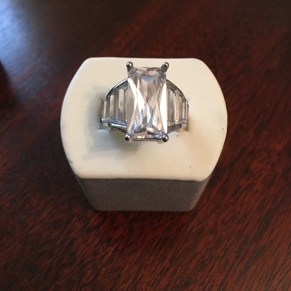 Sterling Silver Rectangle Cz Ring - image 2