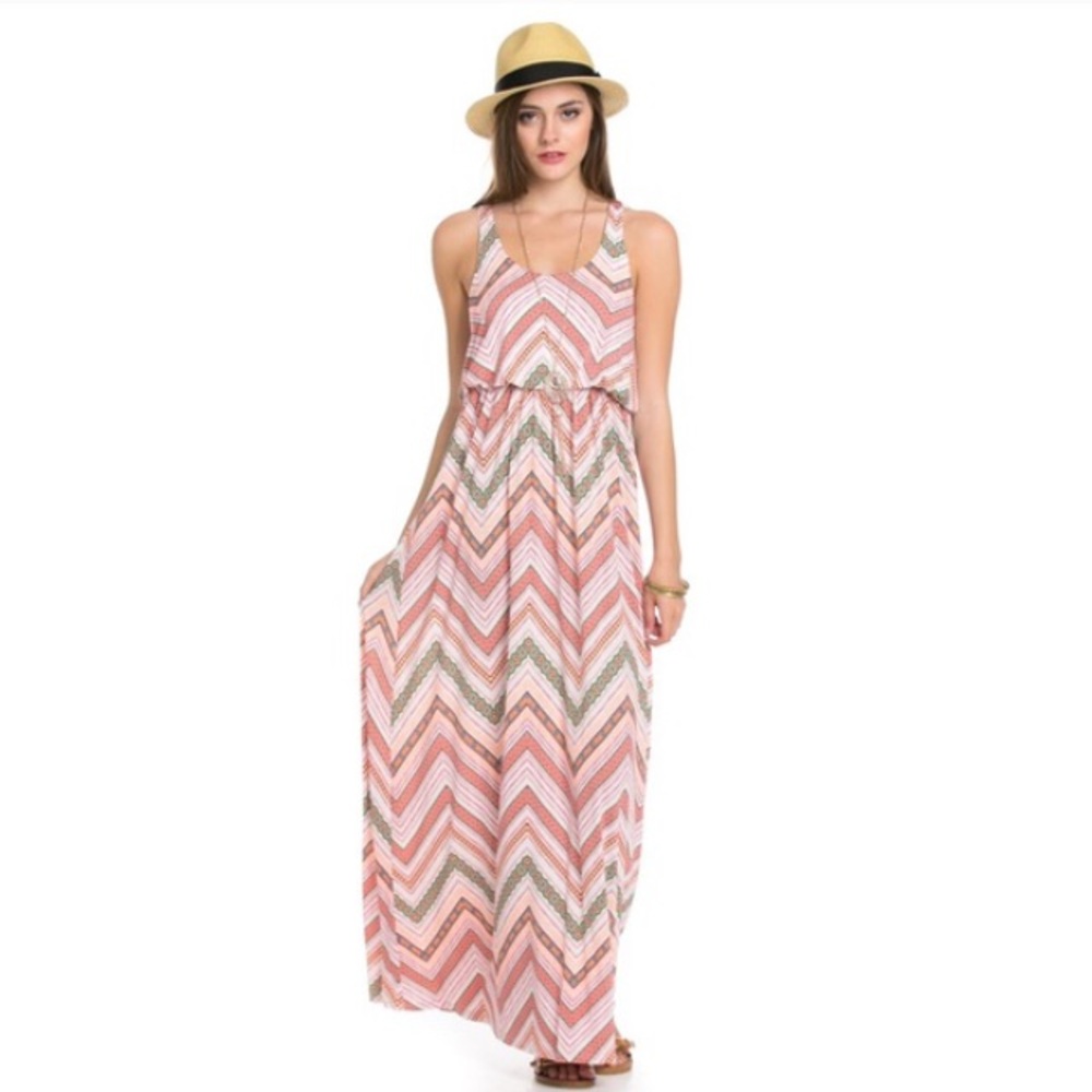 Chiffon Chevron Dress - Coral