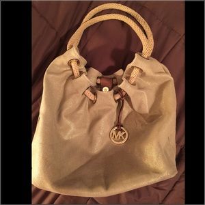 Michael Kors - MK - Tan/Gold Canvas Hobo - USED