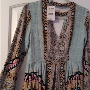 NWT Free People Tegan Mini Dress "Blue Combo"