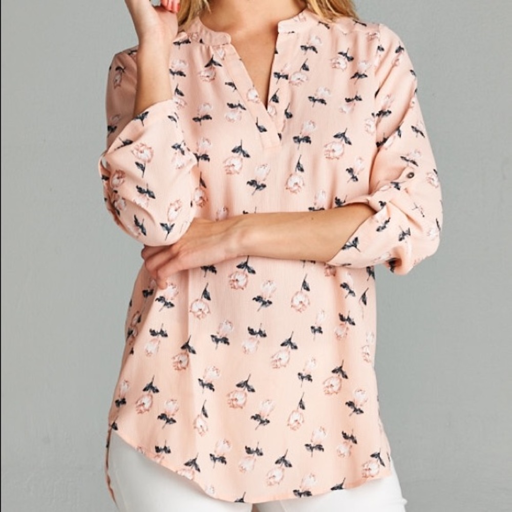 3/4 Sleeve Flower rose Print Top