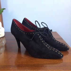 NWOB Charles Jourdan Black Suede Low Bootie Heels