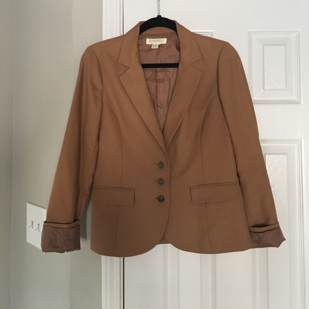 Camel Color Three-Button Blazer