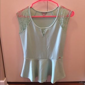 Small teal guess peplum shirt
