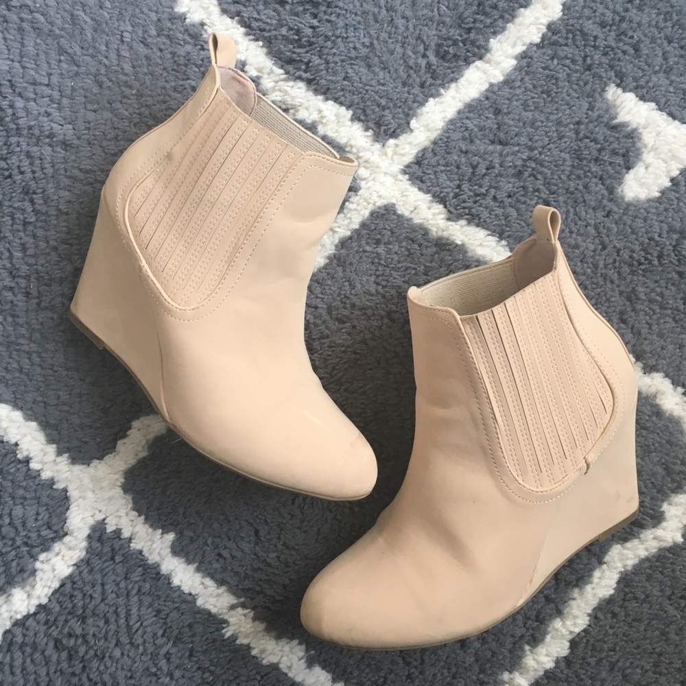 Nude Wedge Booties