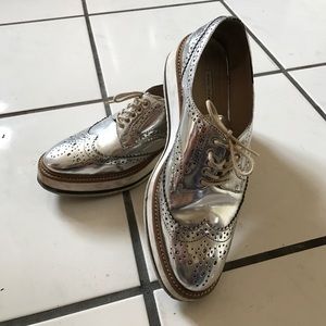 Zara metallic silver oxfords/brogues