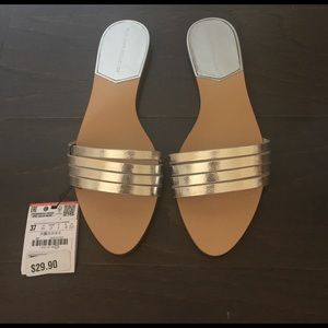Metallic strappy slides