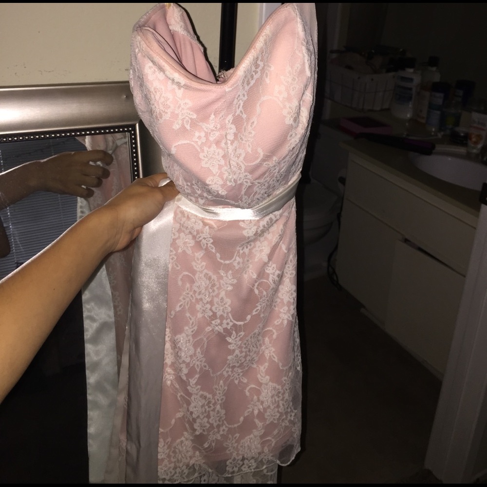 Pink and white lace halter dress