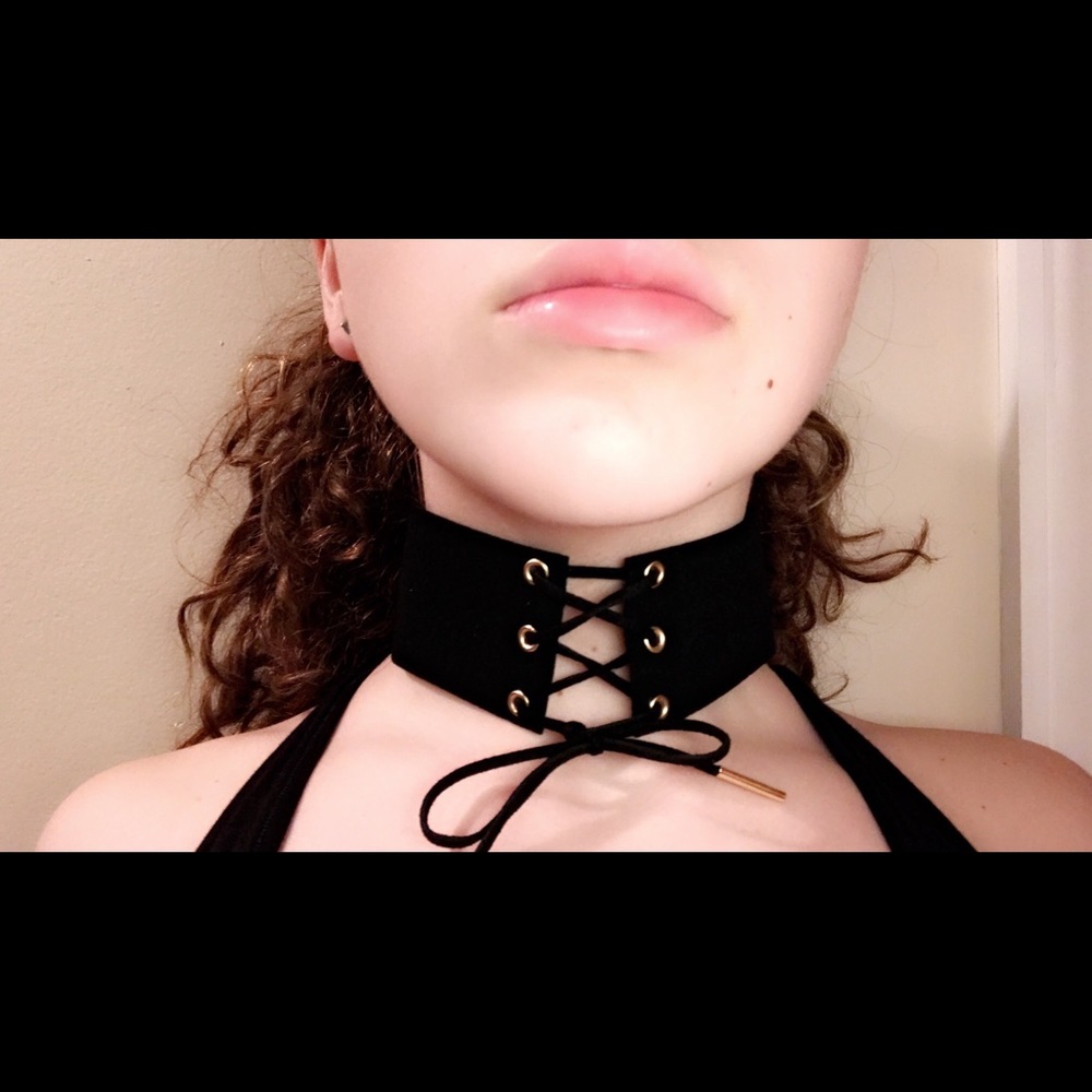 Black faux suede corset choker