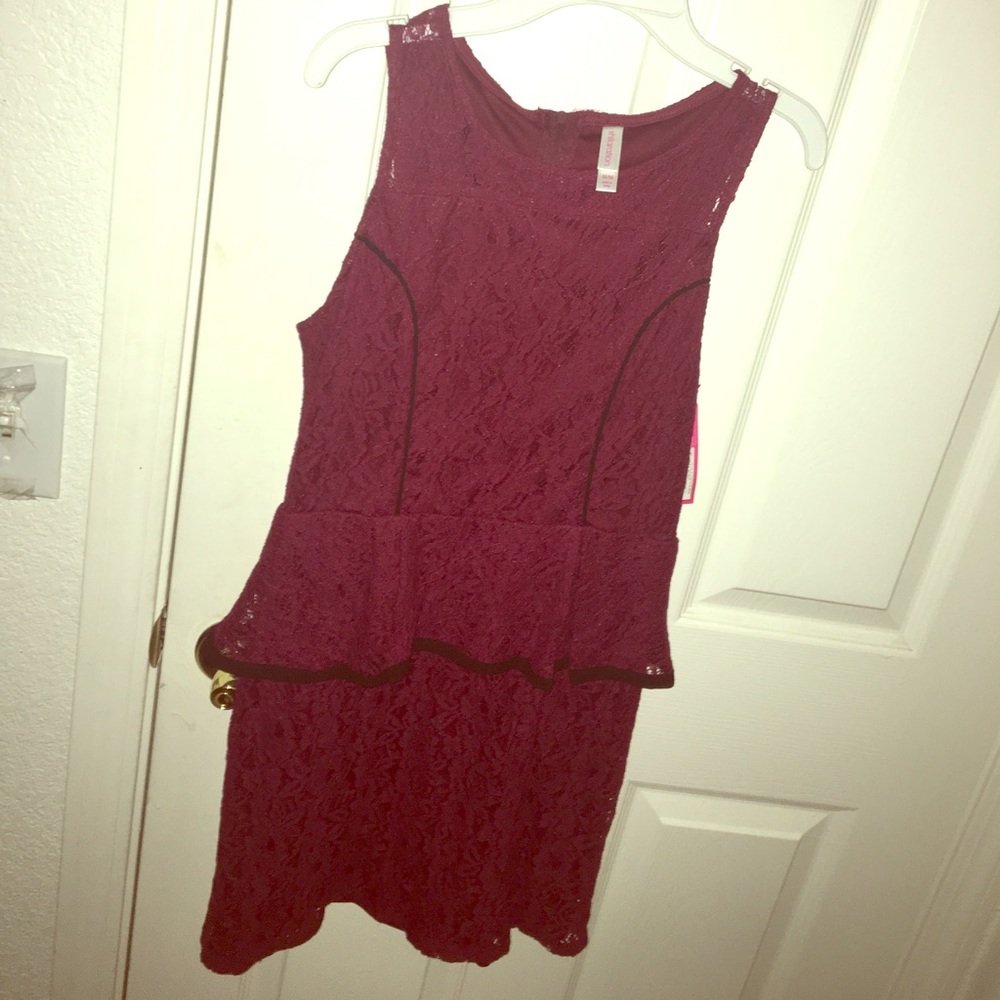 tight frayed maroon dress