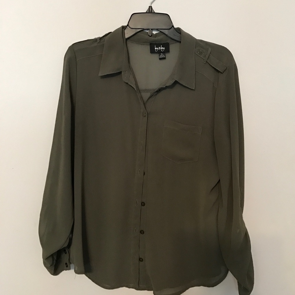 Olive Green button down top