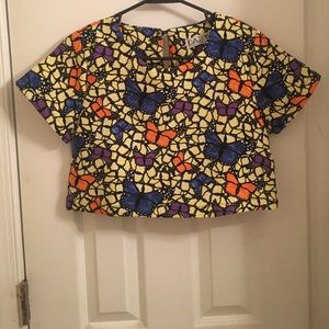 Butterfly patterned quilted crop top