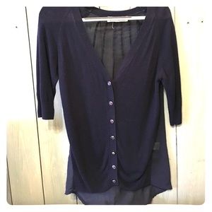 Blue 3/4 sleeve cardigan with sheer back