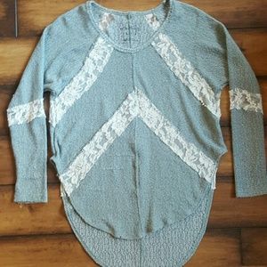 Free People Green Marbled Hi-Low Sweater