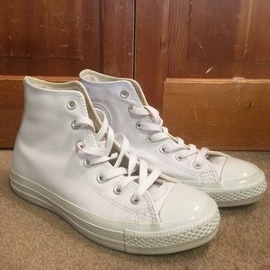 Leather solid white high top converse