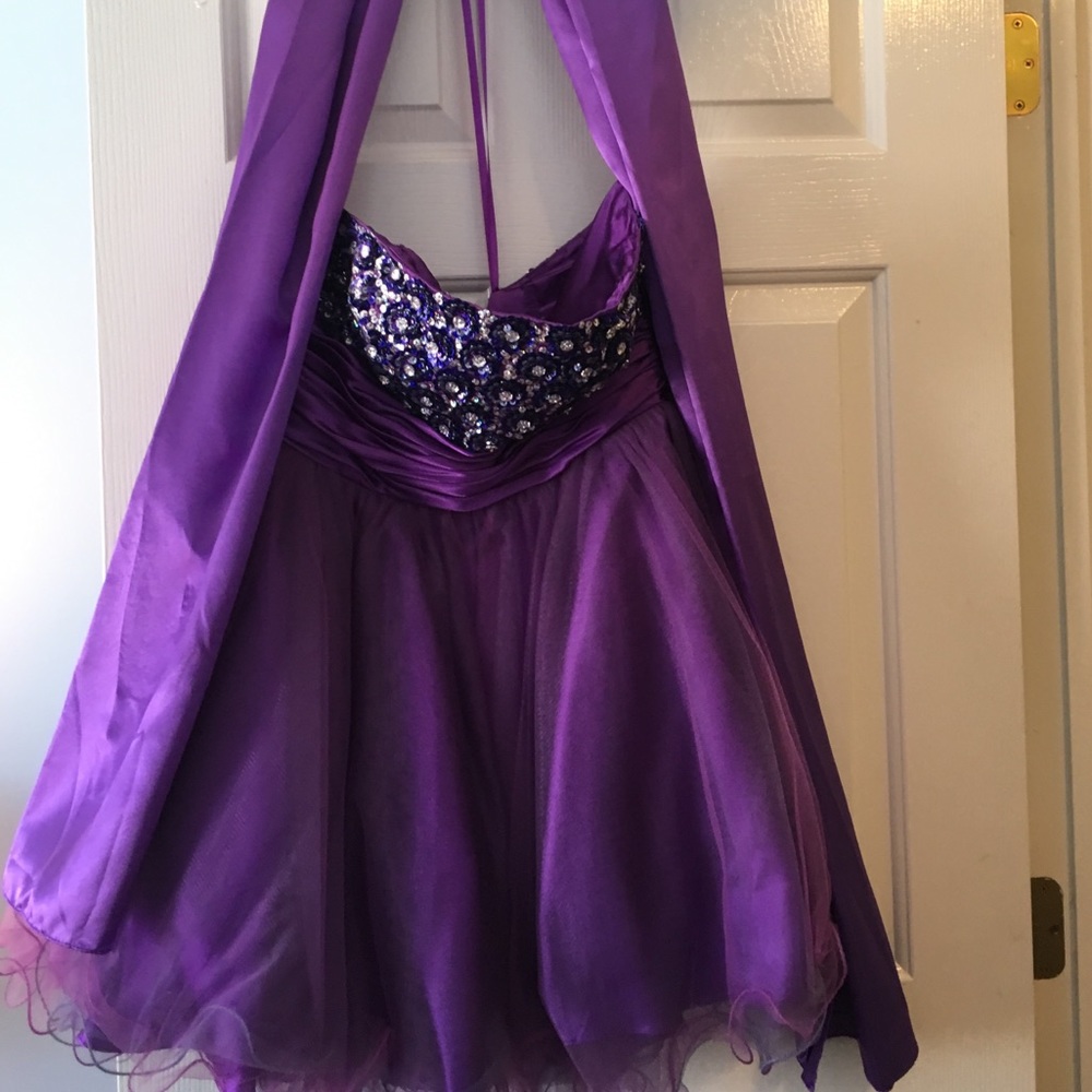Elegant purple dress.