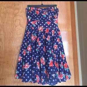 Floral and polka dot strapless dress!