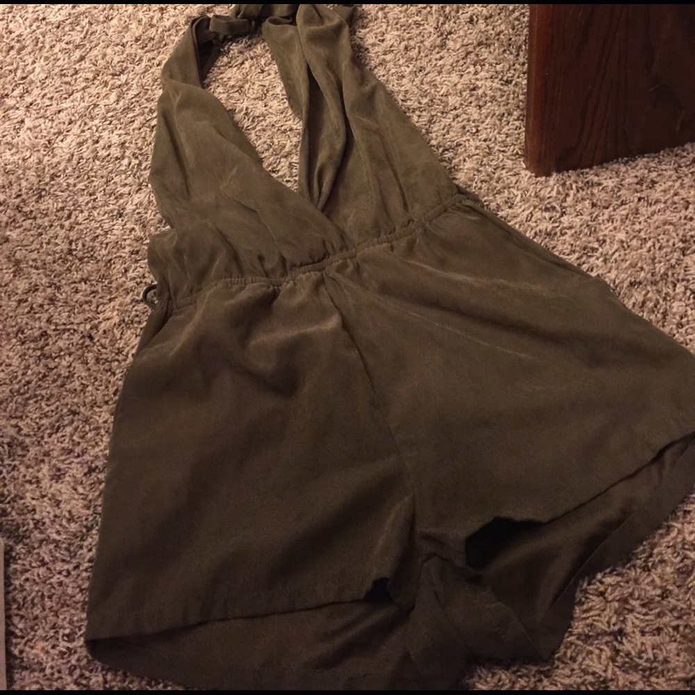 Suede olive green romper