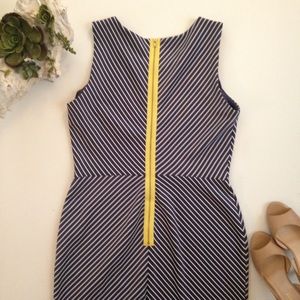Navy Stripe Dress With Yellow Exposed Zipper