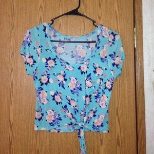 Blue floral Charlotte Russe tie croptop