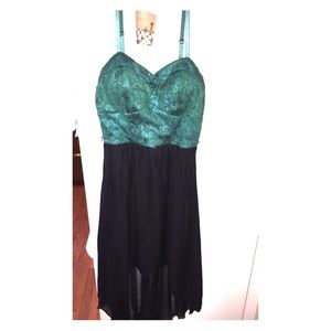 Teal and black spaghetti strap drape dress
