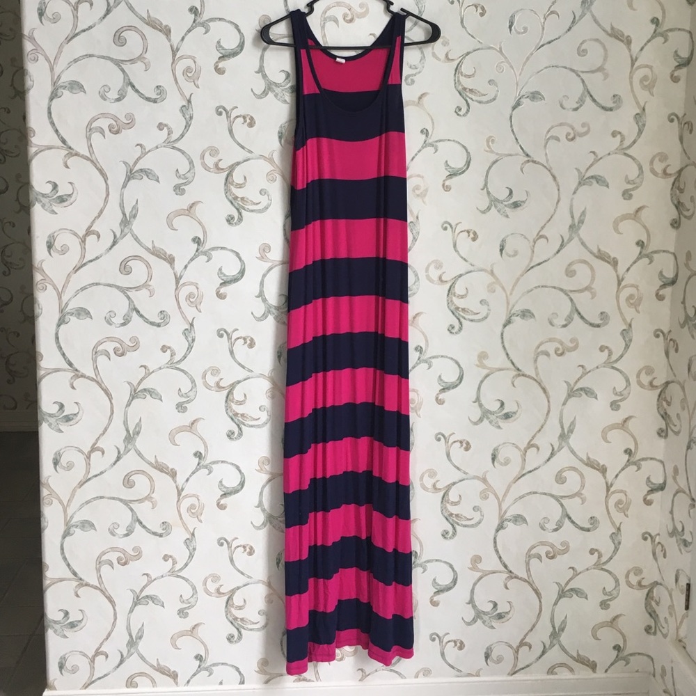 Striped navy and fuchsia pink maxi dress