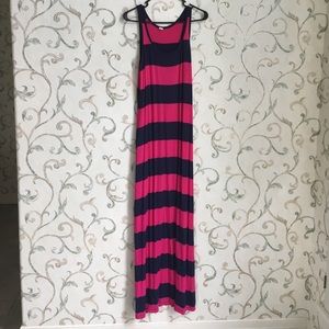 Striped navy and fuchsia pink maxi dress