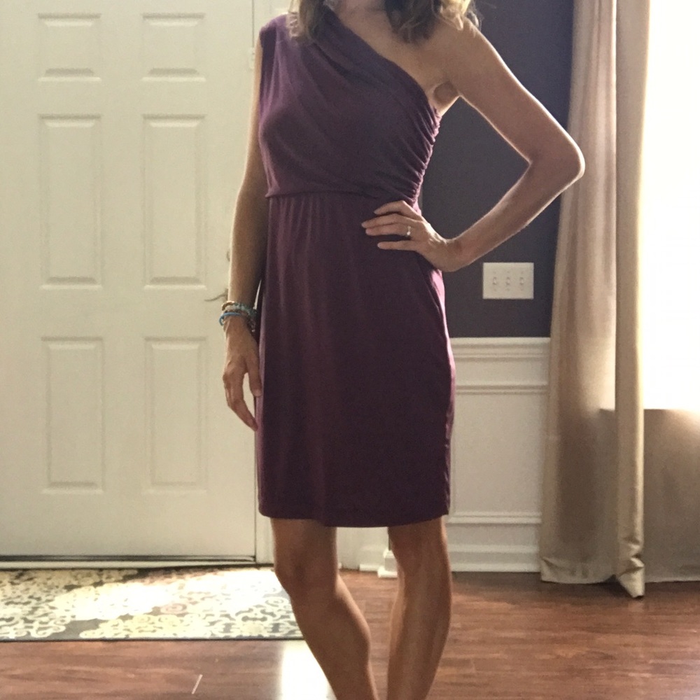 Polyester plum, one sleeved dress