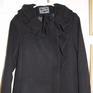 Rothschild girls black multi ruffle neck coat.