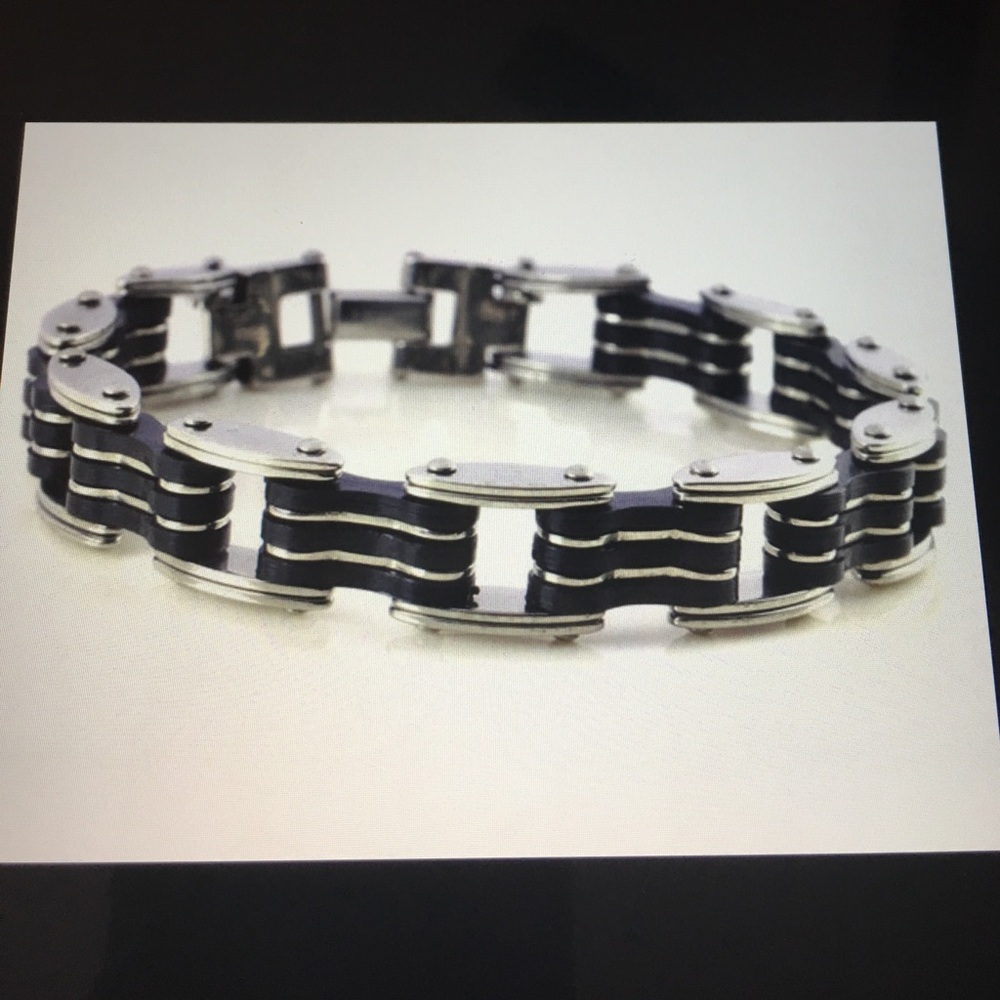 Men's stainless steel & black rubber bracelet NEW