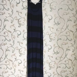 Navy blue and black striped maxi dress.