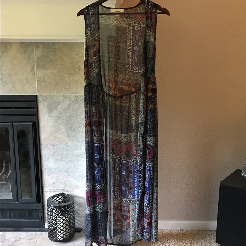Sheer long sleeveless cardigan