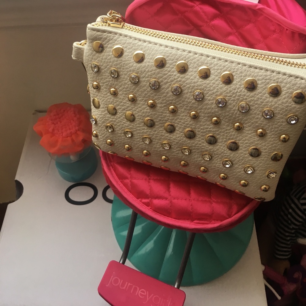 Cream studded cross body purse