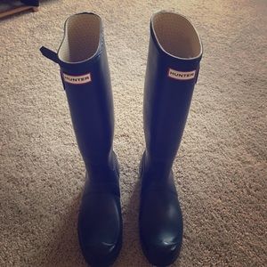 Navy tall hunter rain boots