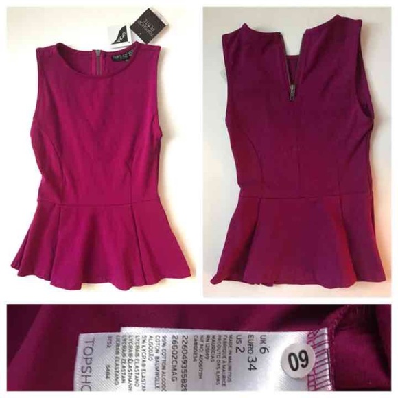 Petite Pink Peplum Topshop Shirt Size 2 / Small - Picture 6 of 8