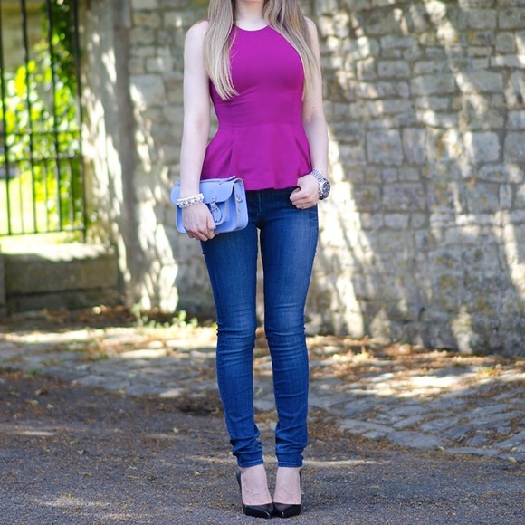 Petite Pink Peplum Topshop Shirt Size 2 / Small - Picture 2 of 8