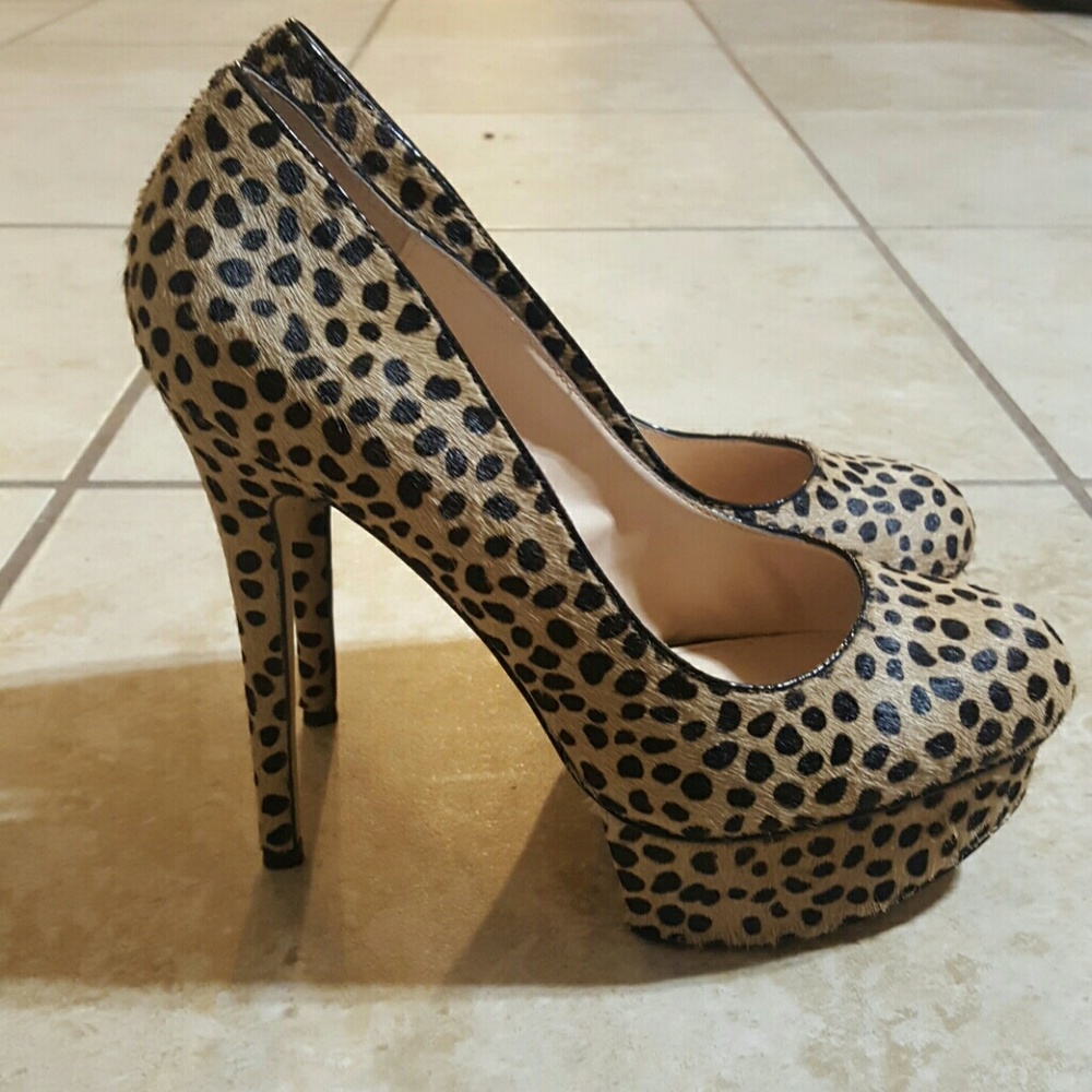 Shoemint Animal Print Fur Platform Heels
